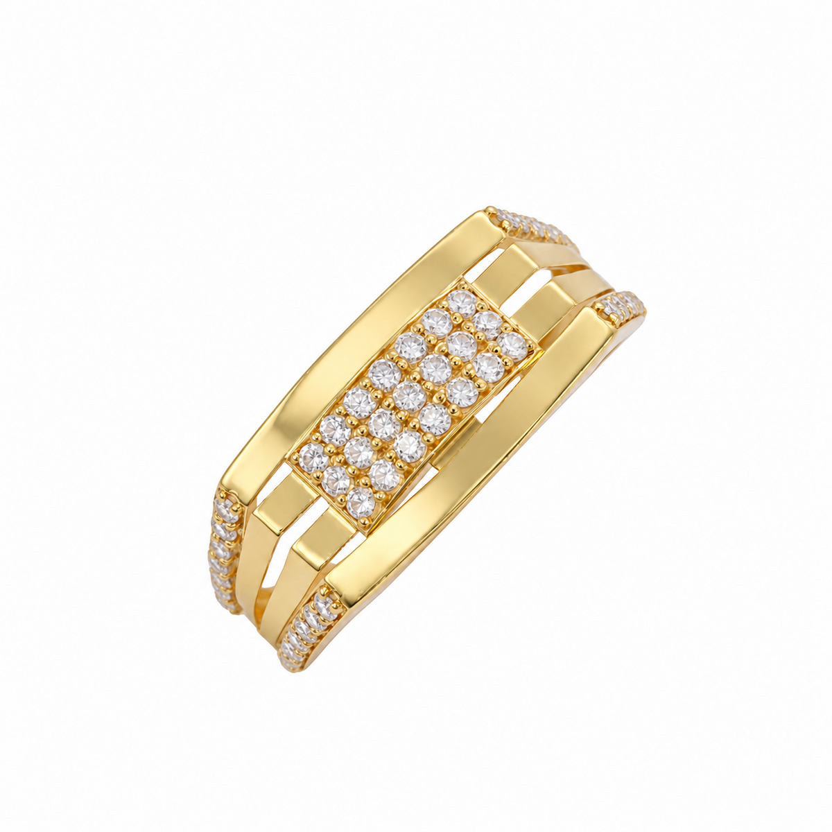 22ct Yellow Gold Cubic Zirconia Ring Cluster Set Open Bar Design Statement