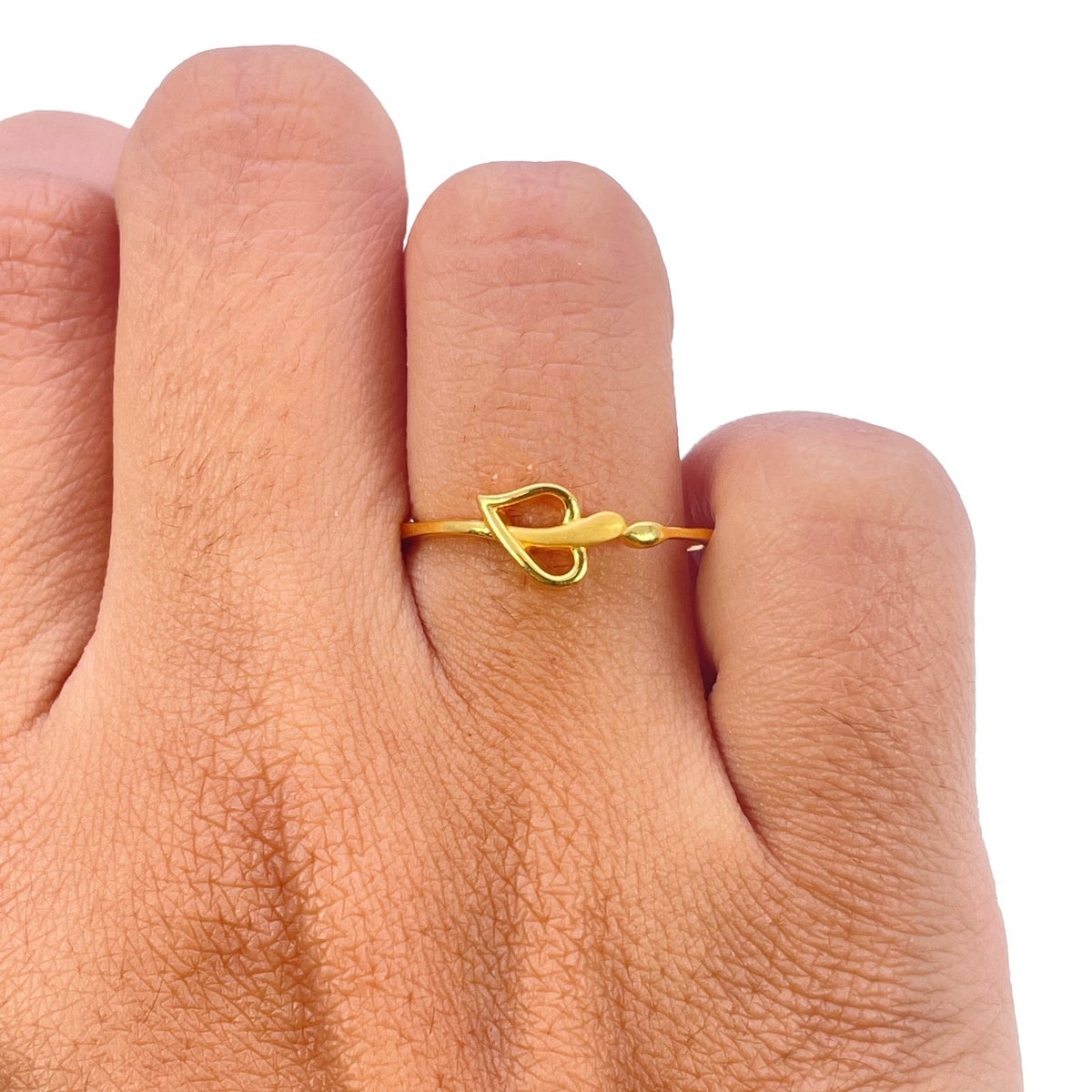 22ct Yellow Gold Open Heart Ring Matte & Polished Finish Detail