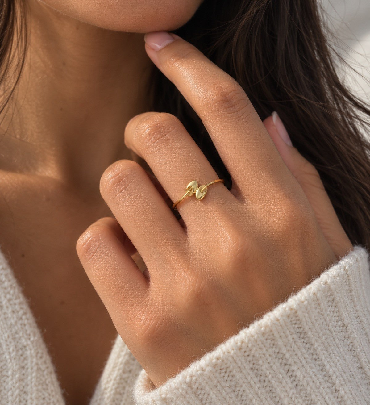 22ct Yellow Gold Double Leaf Ring Matte & Polished Finish