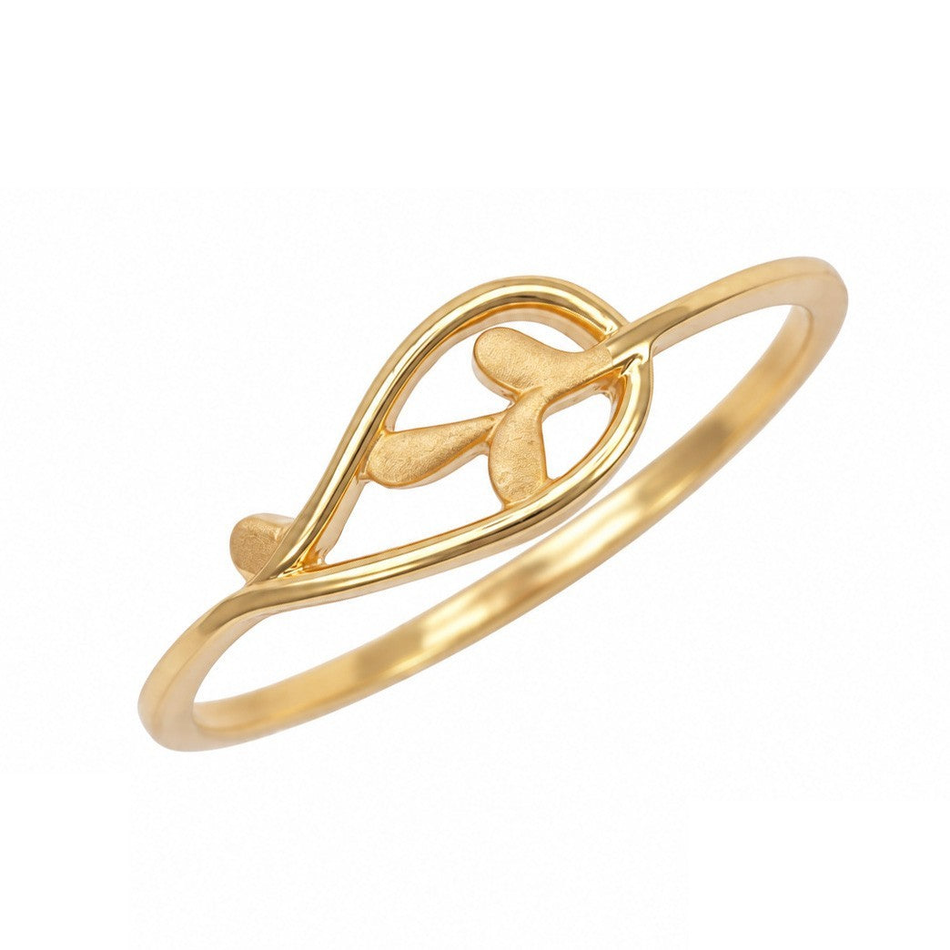 22ct Yellow Gold Leaf Outline Ring Matt Vein Polished Finish