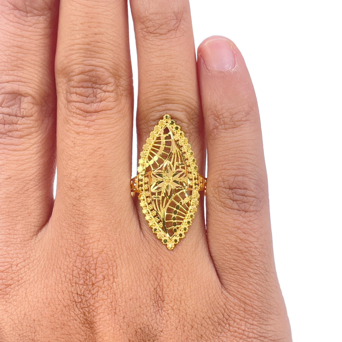 22ct Yellow Gold Marquise Filigree Ring Floral Openwork Statement