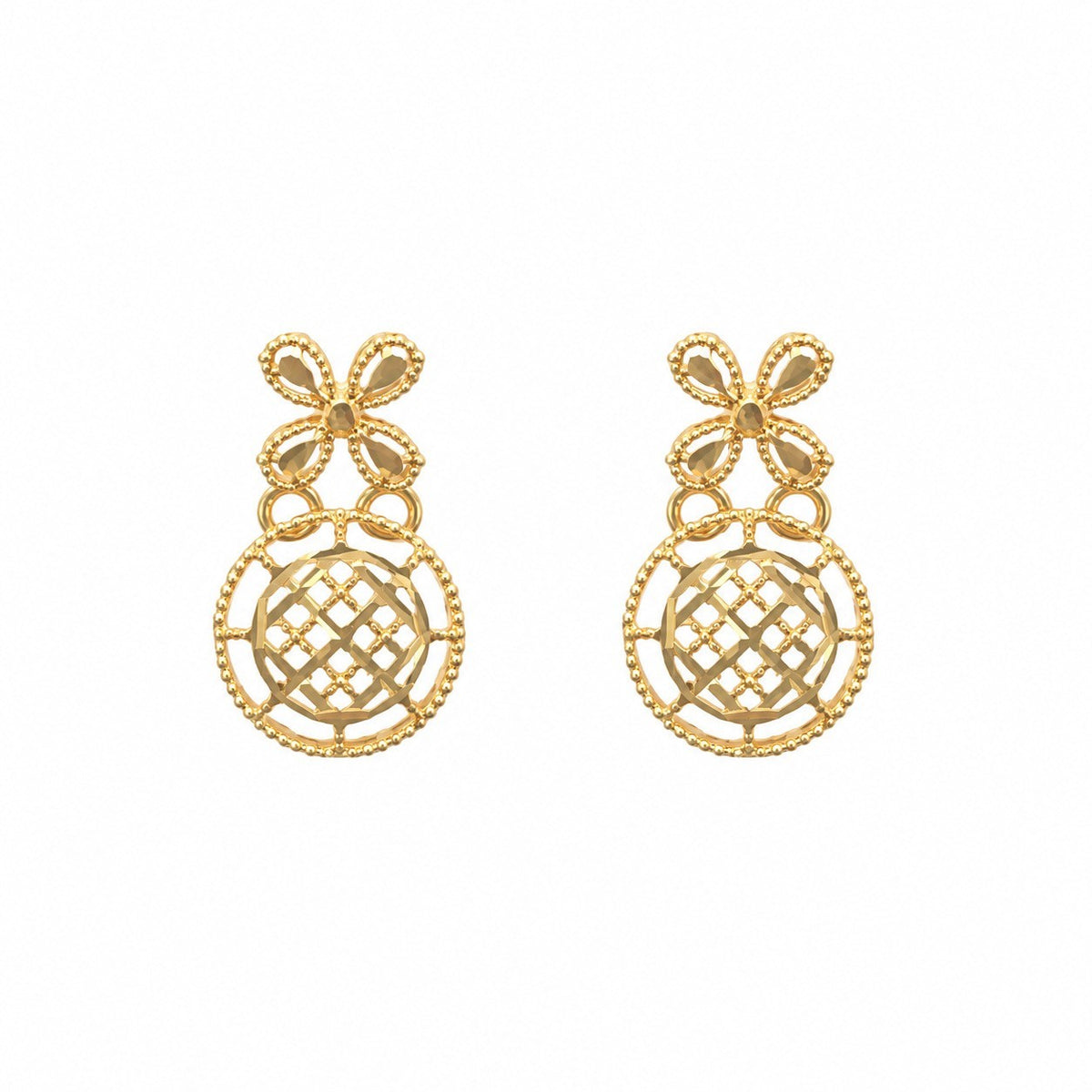 22ct Yellow Gold Medallion Necklace & Earring Set Lattice Flower