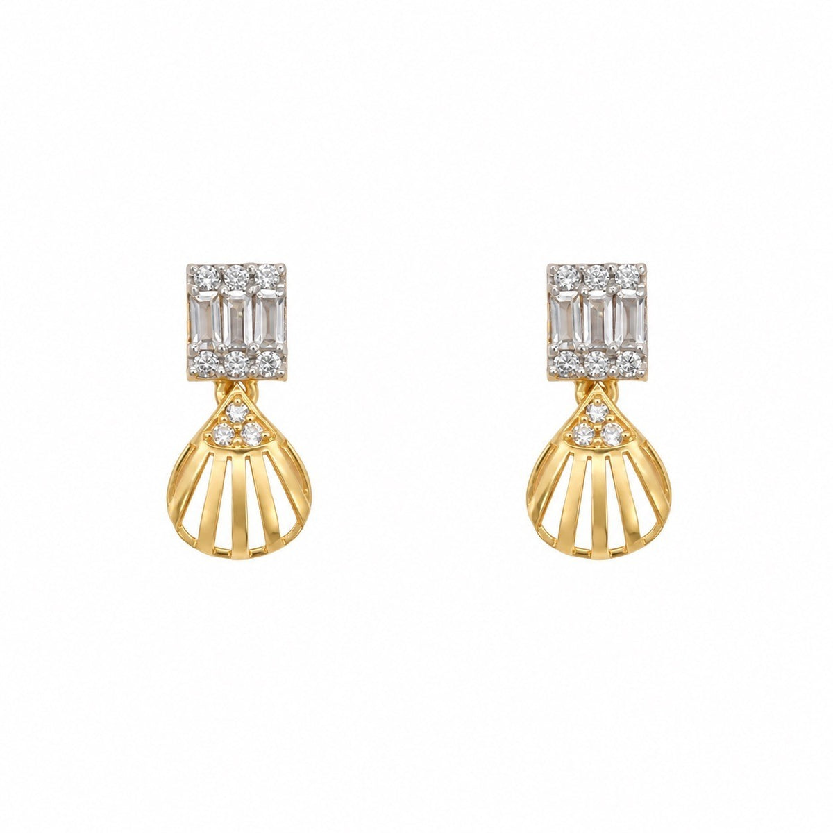 22ct Yellow Gold CZ Necklace & Earring Set Shell Design