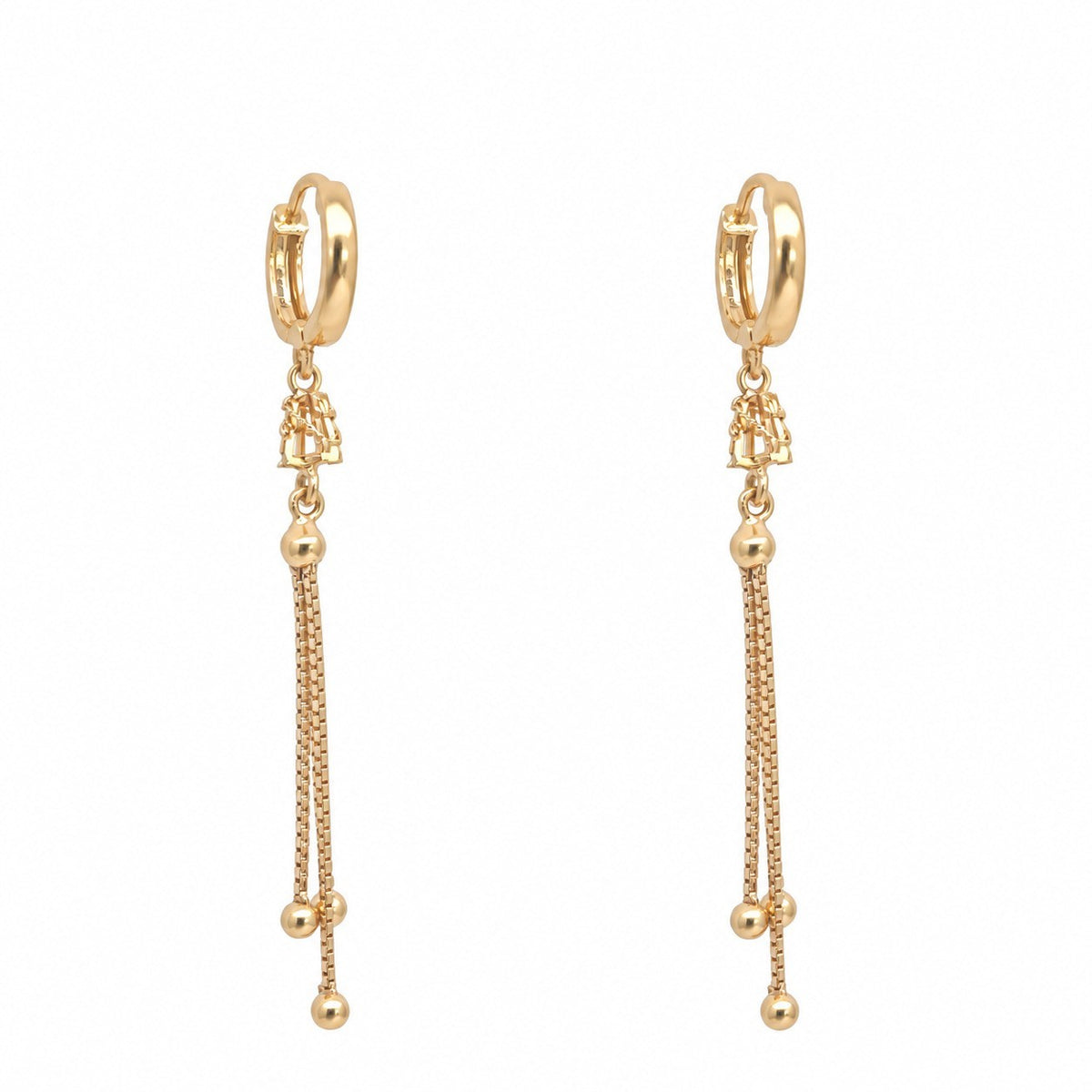 22ct Yellow Gold Tassel Necklace & Hoop Earring Set Lattice Drop Y Chain