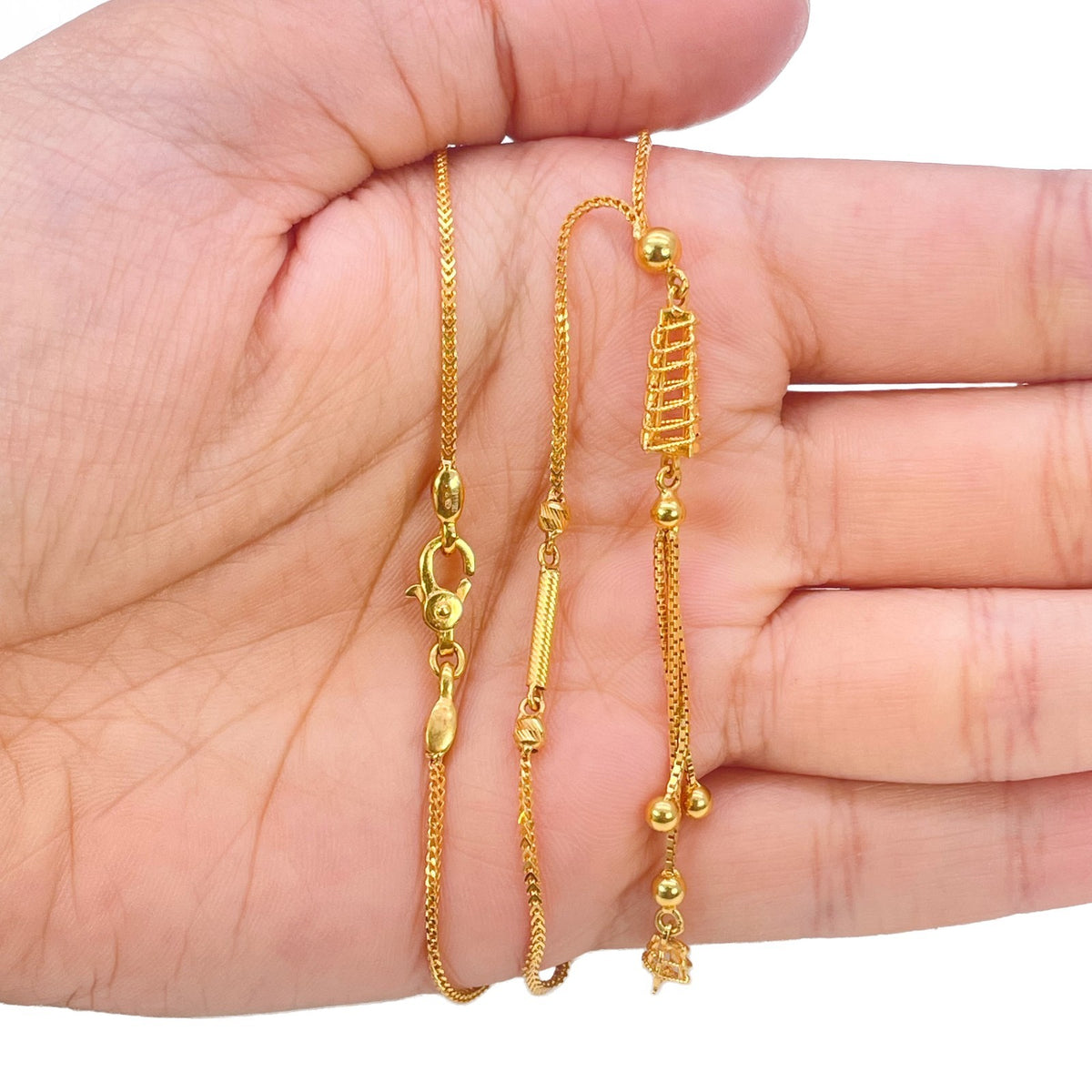 22ct Yellow Gold Tassel Necklace & Hoop Earring Set Lattice Drop Y Chain