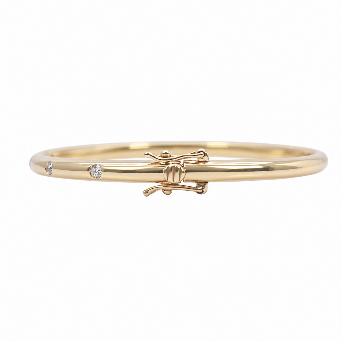 14ct Yellow Gold IGI Certified Natural Diamond Station Bangle 0.26ct