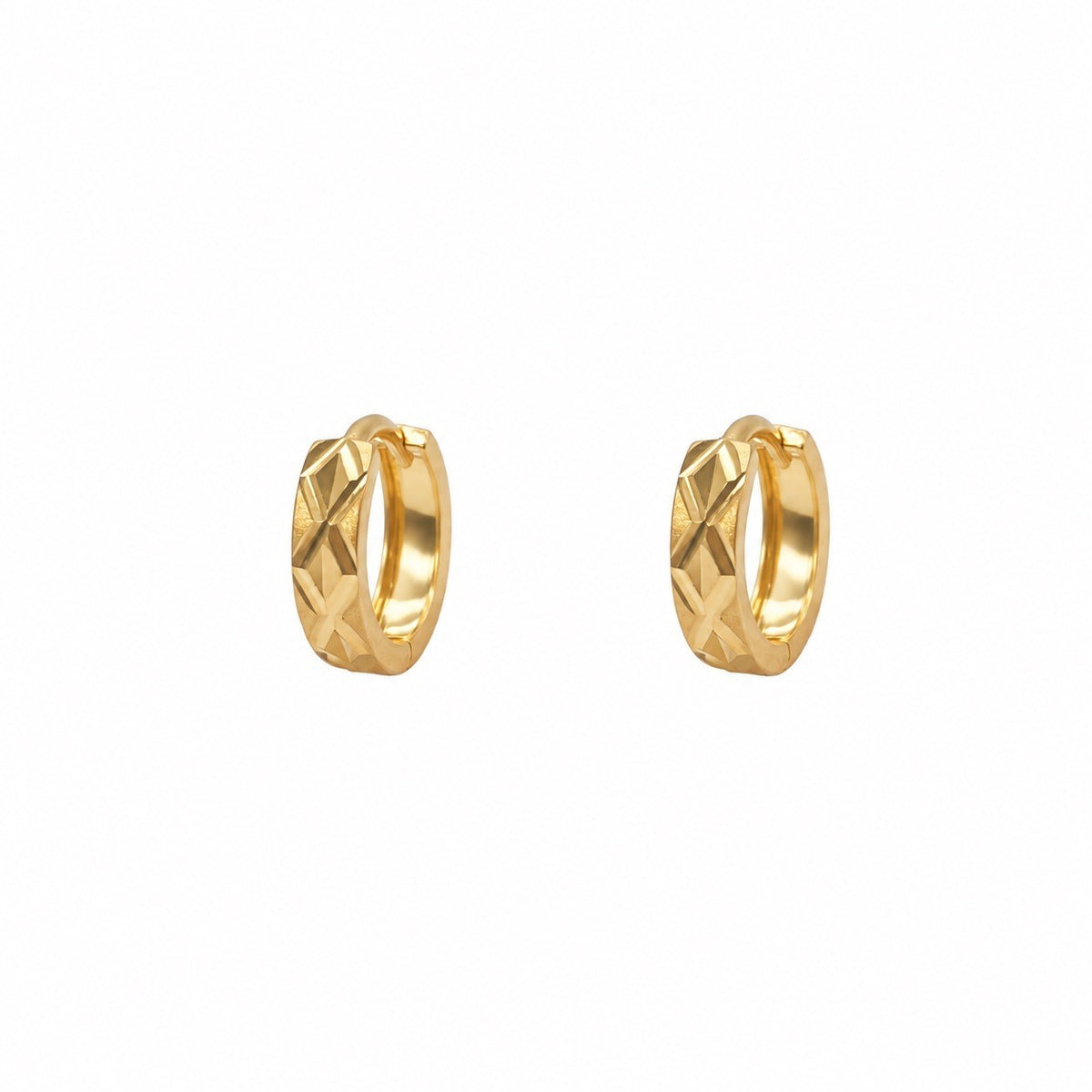 22ct Yellow Gold Patterned Huggie Hoop Earrings 8mm Kids & Adults