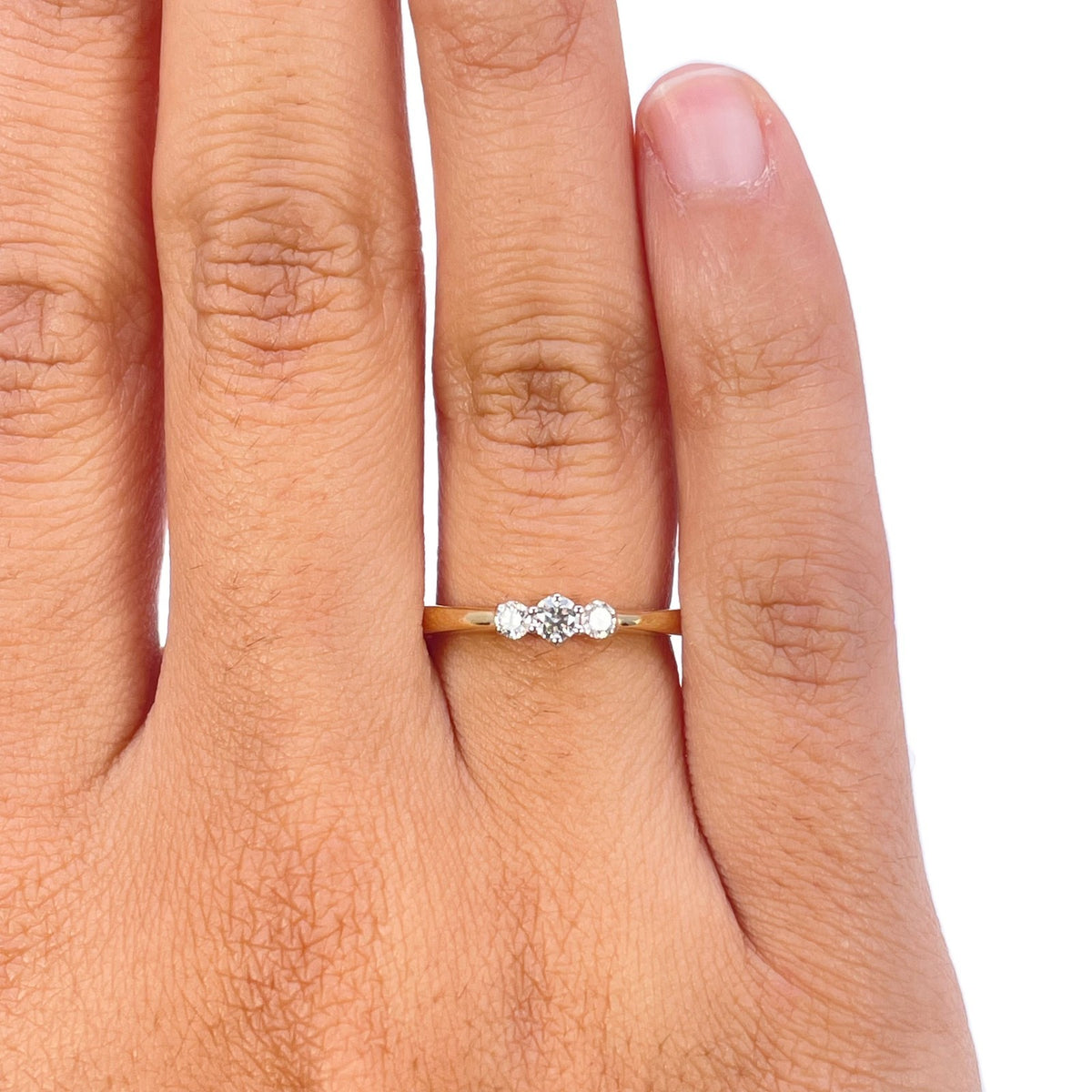 14ct Yellow Gold Natural Diamond Trilogy Ring Three Stone Claw Set 0.15ct