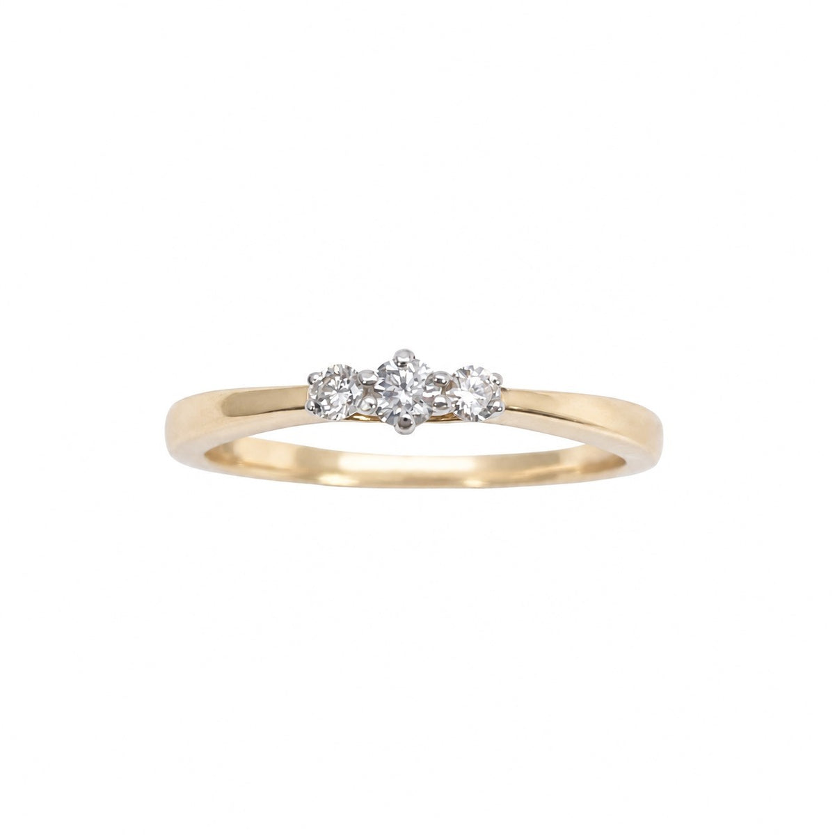 14ct Yellow Gold Natural Diamond Trilogy Ring Three Stone Claw Set 0.15ct