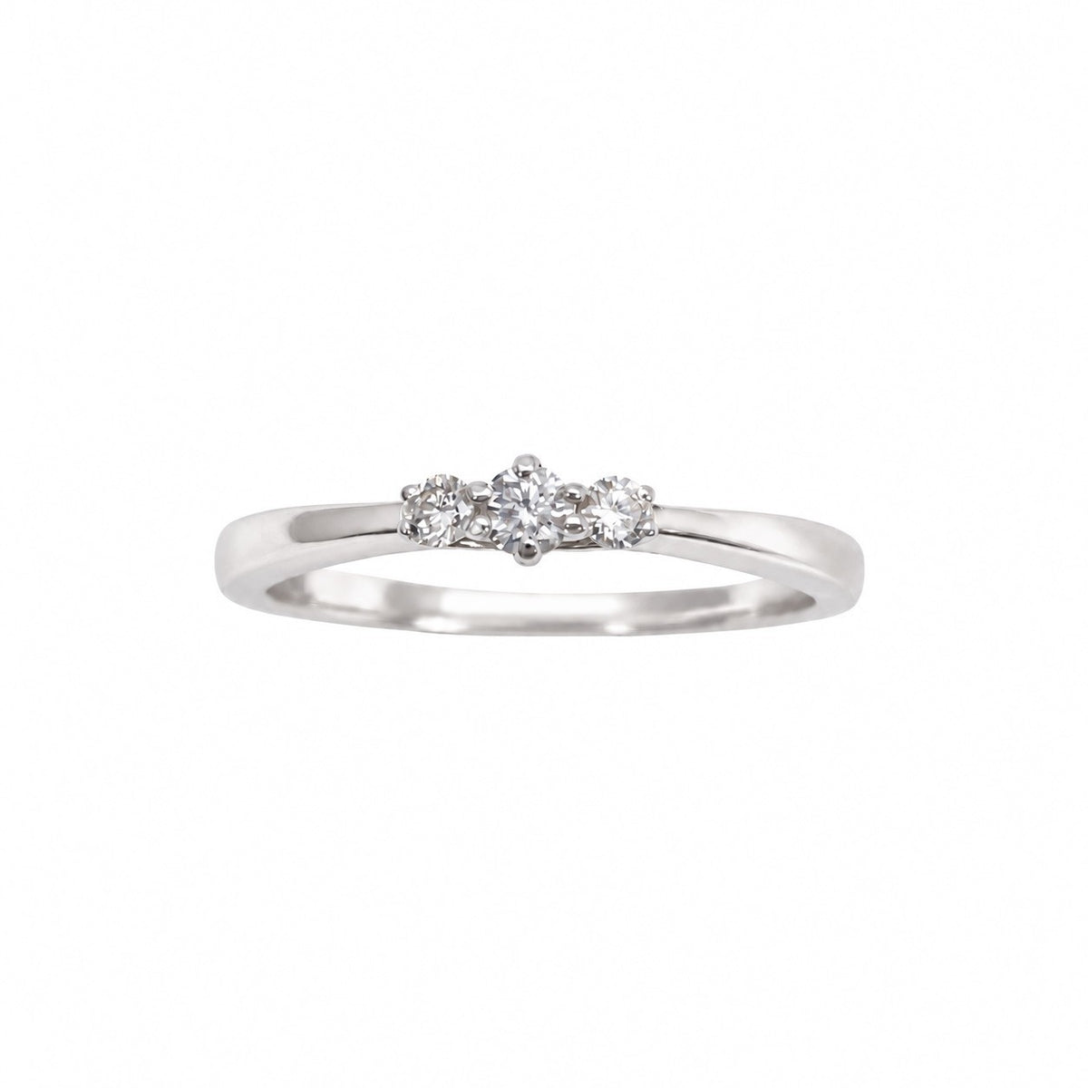 14ct White Gold Natural Diamond Trilogy Ring Three Stone Claw Set 0.15ct