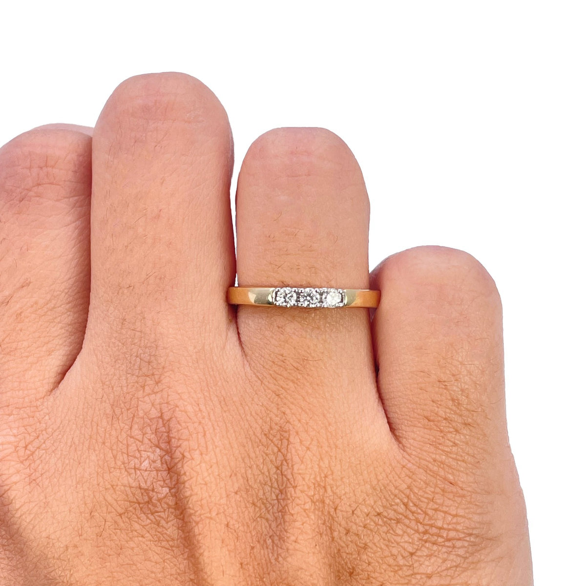 18ct yellow gold diamond trilogy engagement ring, 2.5mm band, alternate view