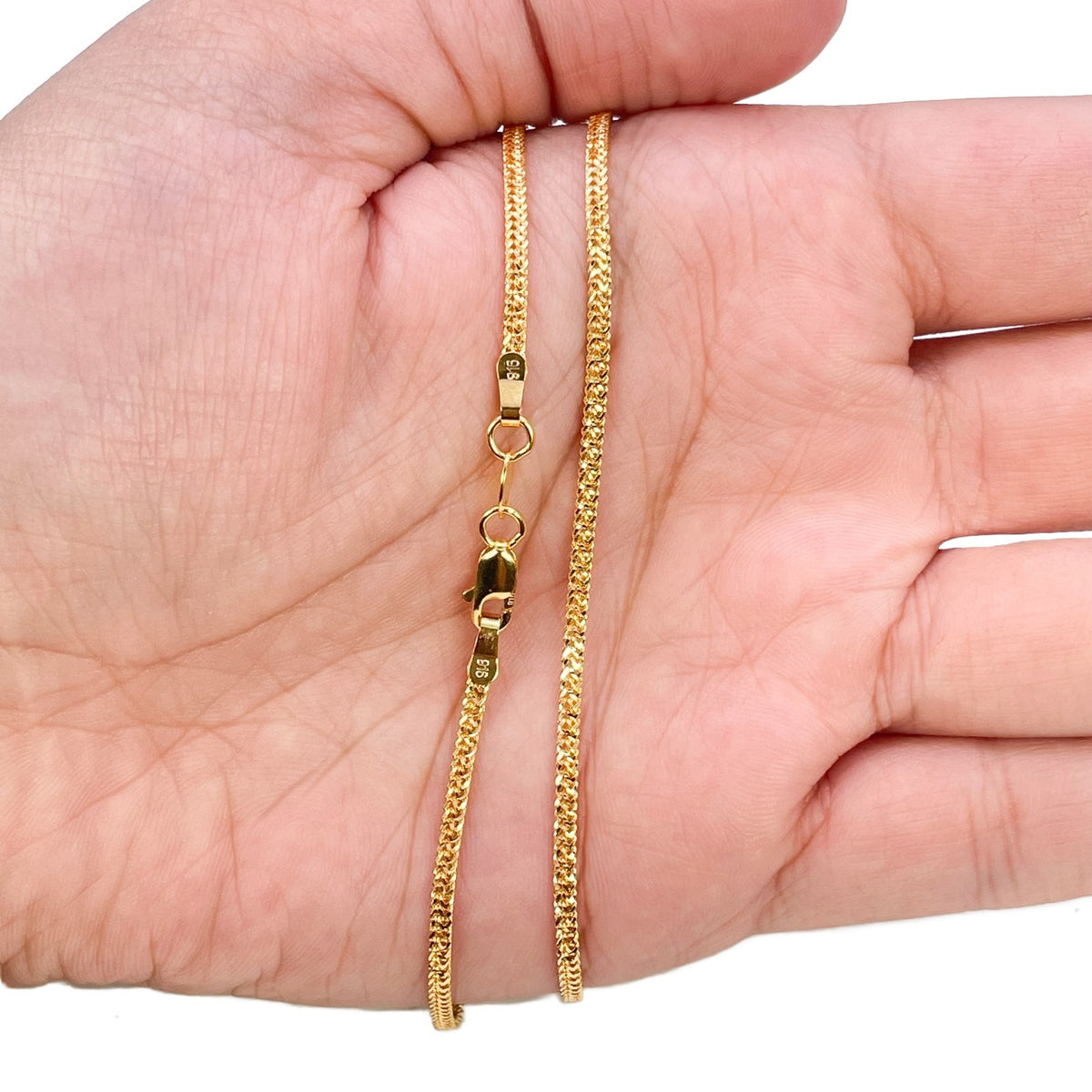 22ct Yellow Gold Diamond Cut Flat Franco Chain Tight Weave 2mm 16 Inches