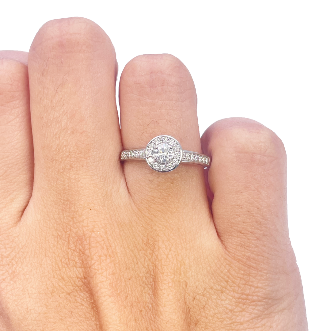 18kt witgouden en ronde natuurlijke diamant pavé halo ring 0,30ct