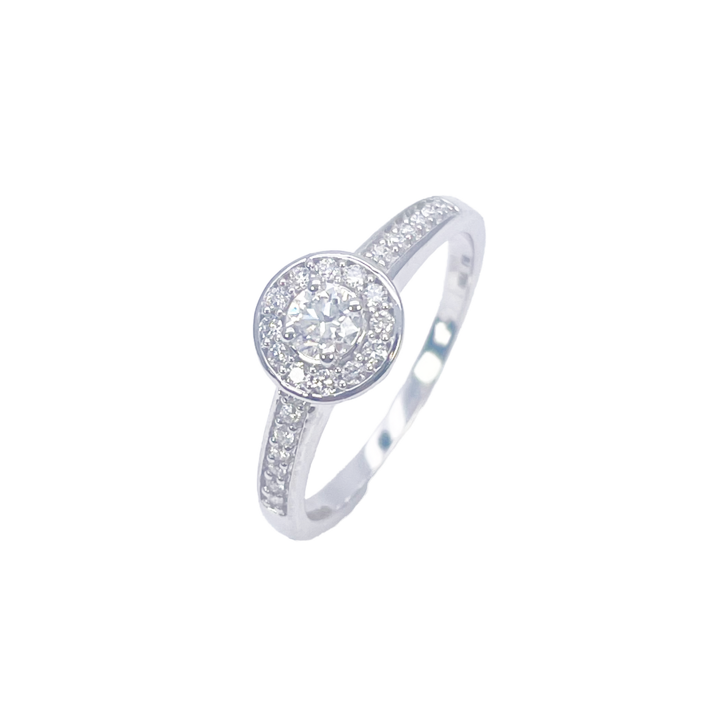 18kt witgouden en ronde natuurlijke diamant pavé halo ring 0,30ct