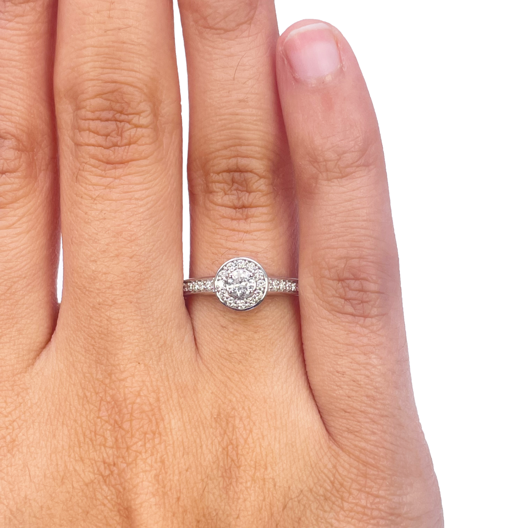 18ct White Gold Natural Diamond Halo Ring Pav� Solitaire Cluster Ring 0.34ct