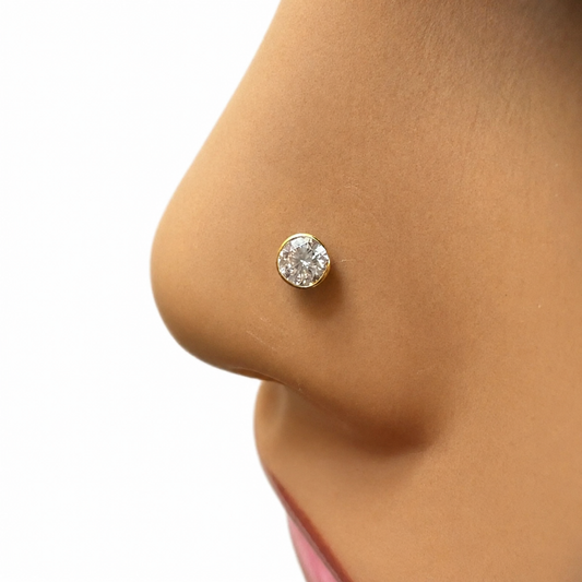 22kt geelgouden neussteek met cubic zirconia schroefsluiting (3,5MM-4,5MM)