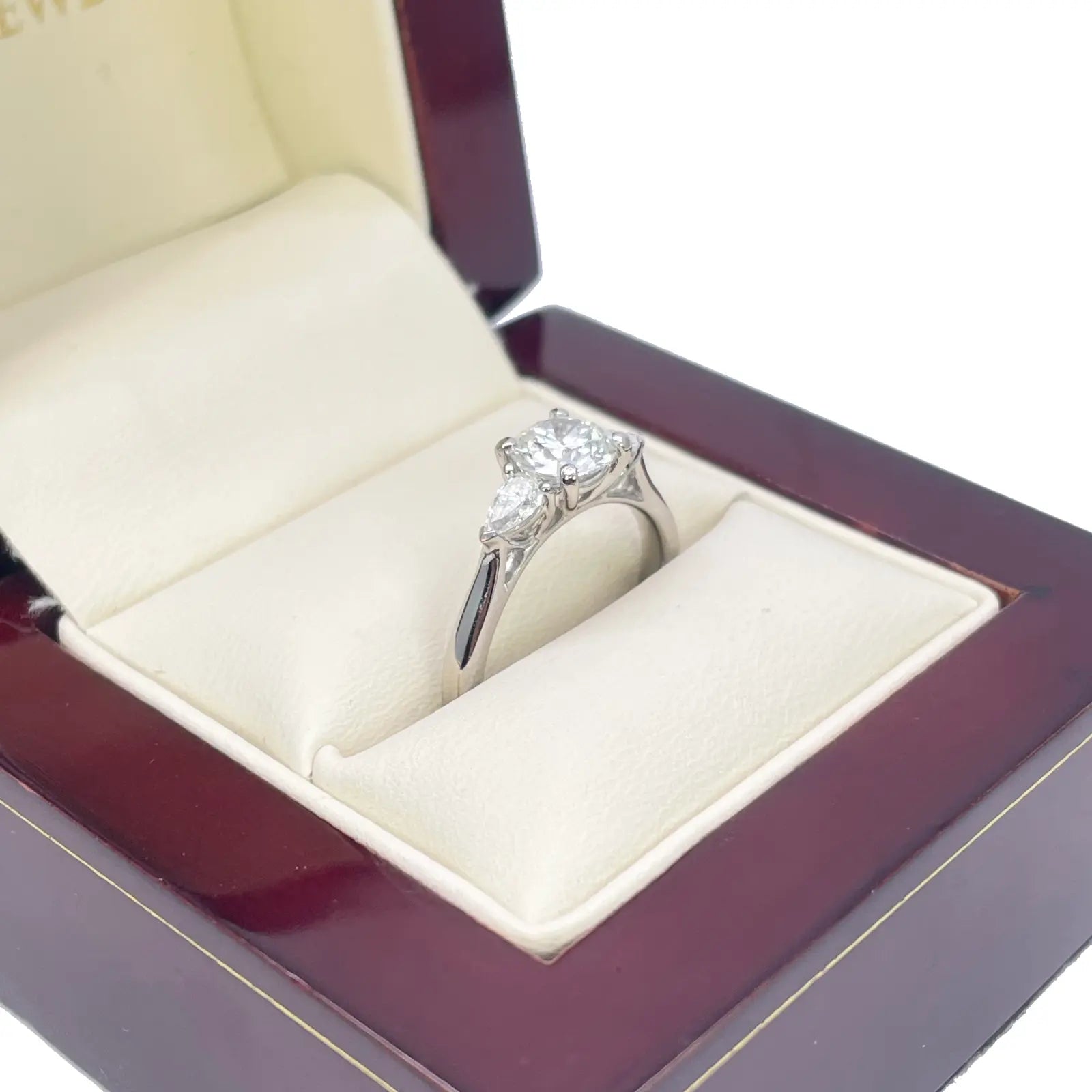 Platinum Round & Pear Natural Diamond Claw Set Trilogy Ring 0.95ct GIA Certified  Diamond Ring