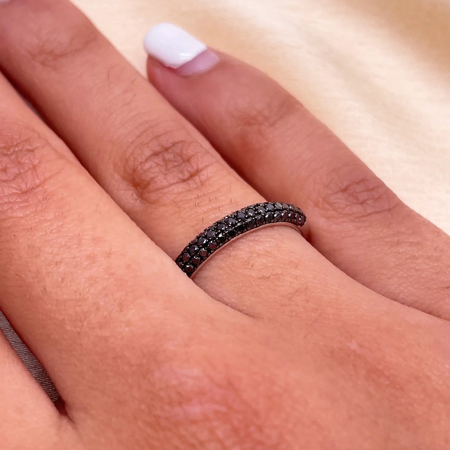 14ct White Gold Black Diamond 3 Row Dome Shaped Pave Set Ring 0.37ct  Diamond Ring