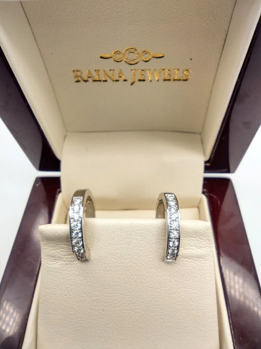 14ct White Gold & Natural Diamond Hoop Earrings 0.33ct 15mm Wide 