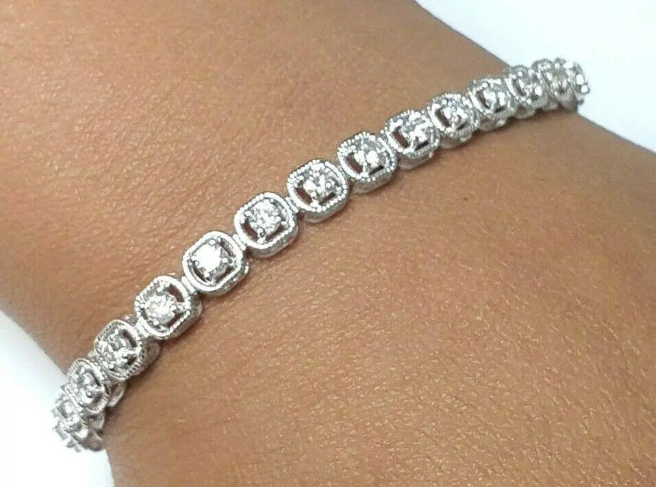 18Carat White Gold Diamond Tennis Bracelet 4claw 1.50cts 7.0''Inches Hallmarked  Diamond Bracelets