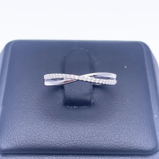 18ct White Gold Diamond Polished Double Crossover Half Eternity Ring 0.09ct  Diamond Ring