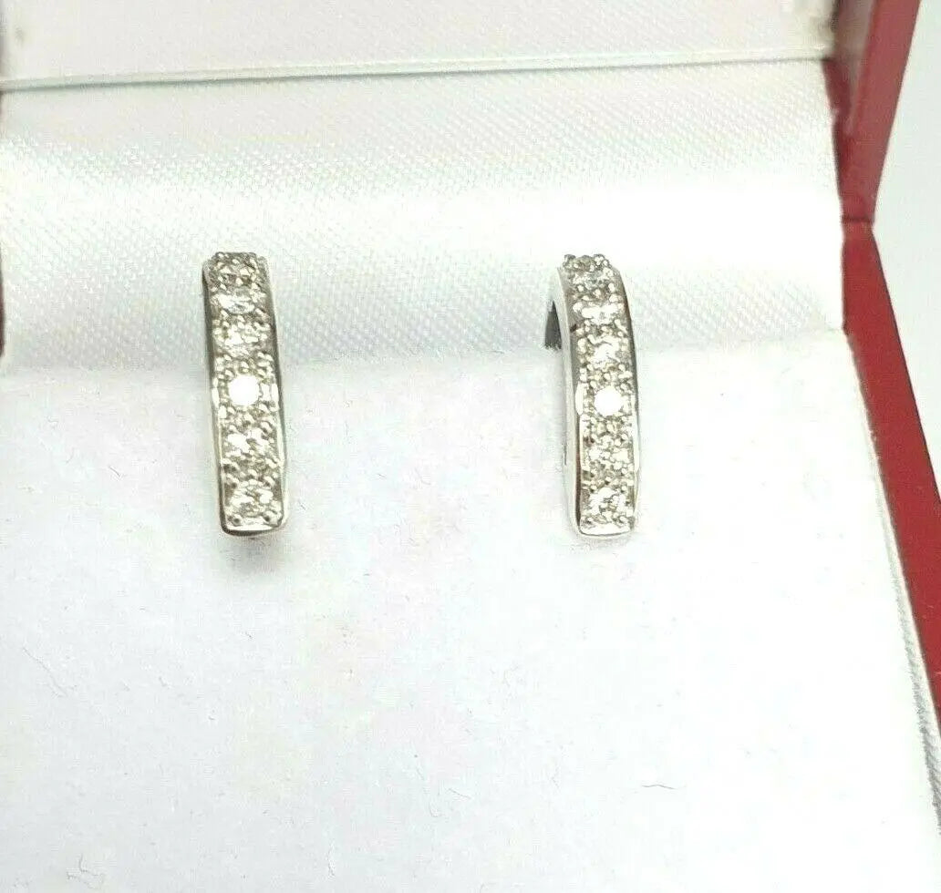 18ct White Gold Diamond Set Pair of Hoop Earrings 0.19 carats 14mm wide 