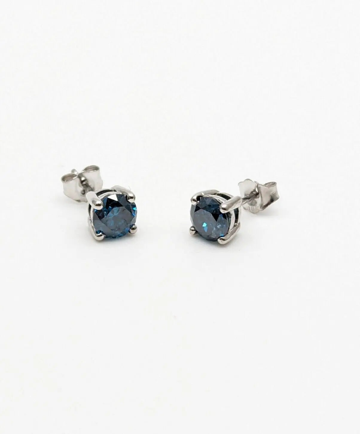 18ct White Gold Natural Teal Blue Diamond 4 Claw Ear Stud Earrings 1.60ct 
