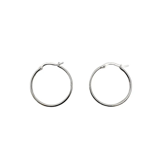 18ct White Gold Simple Round Hoop Earrings 2cm diameter 2.1gm 