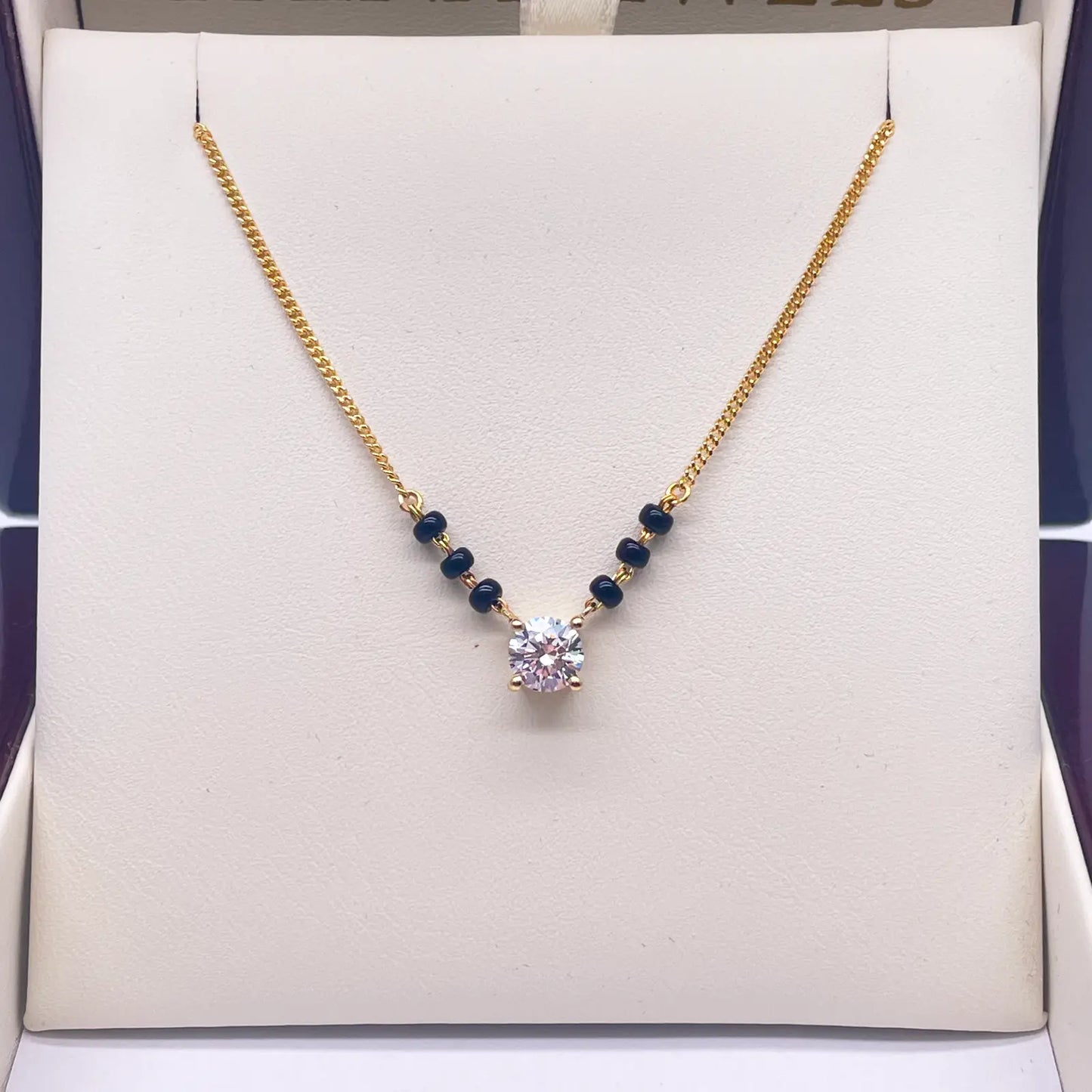 18ct Yellow Gold Lab Grown Diamond 0.50ct Black Beads Mangalsutra Necklace  Mangalsutra Chains