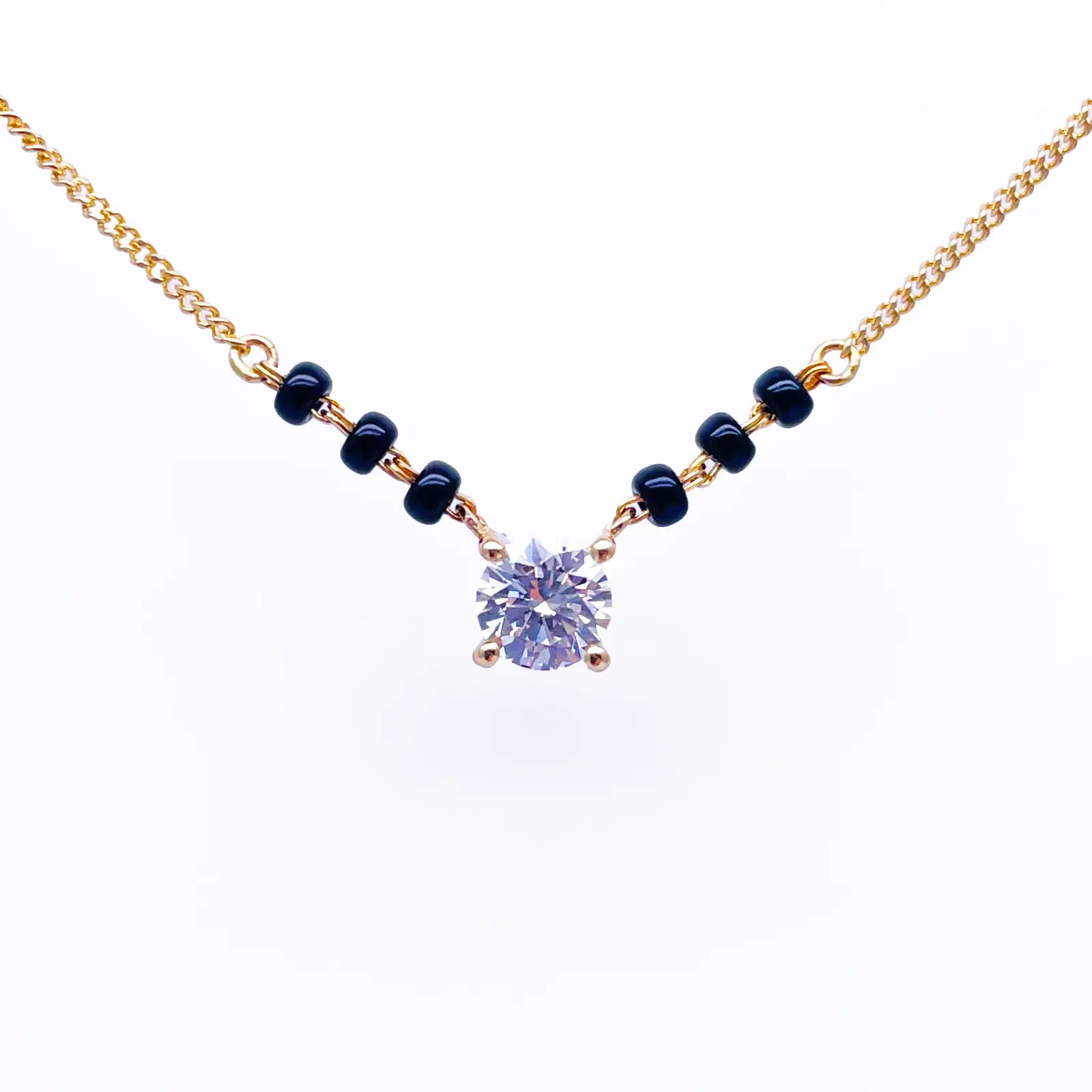 18ct Yellow Gold Lab Grown Diamond 0.50ct Black Beads Mangalsutra Necklace  Mangalsutra Chains