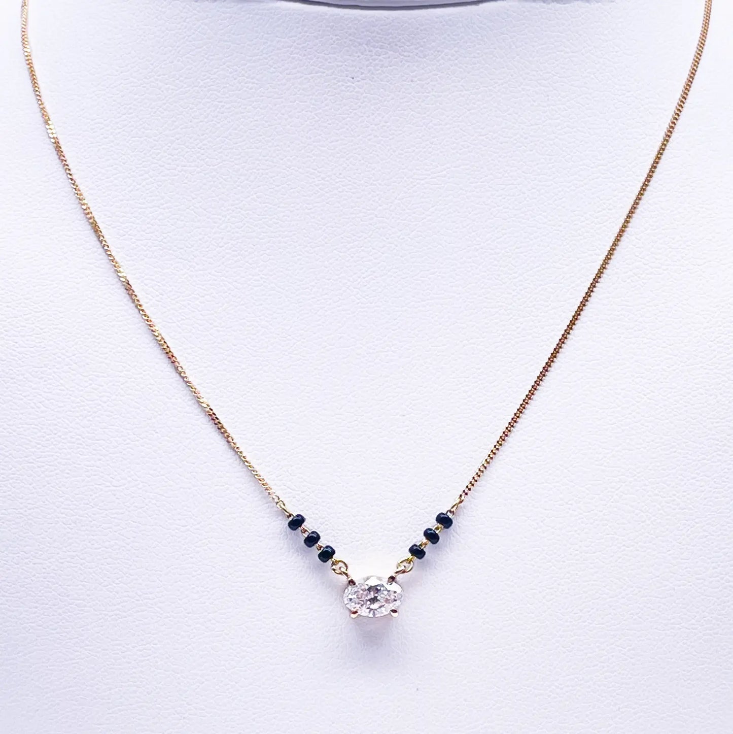 18ct Yellow Gold Lab Grown Oval Diamond 1.00ct Black Beads Mangalsutra Necklace IGI Certified 