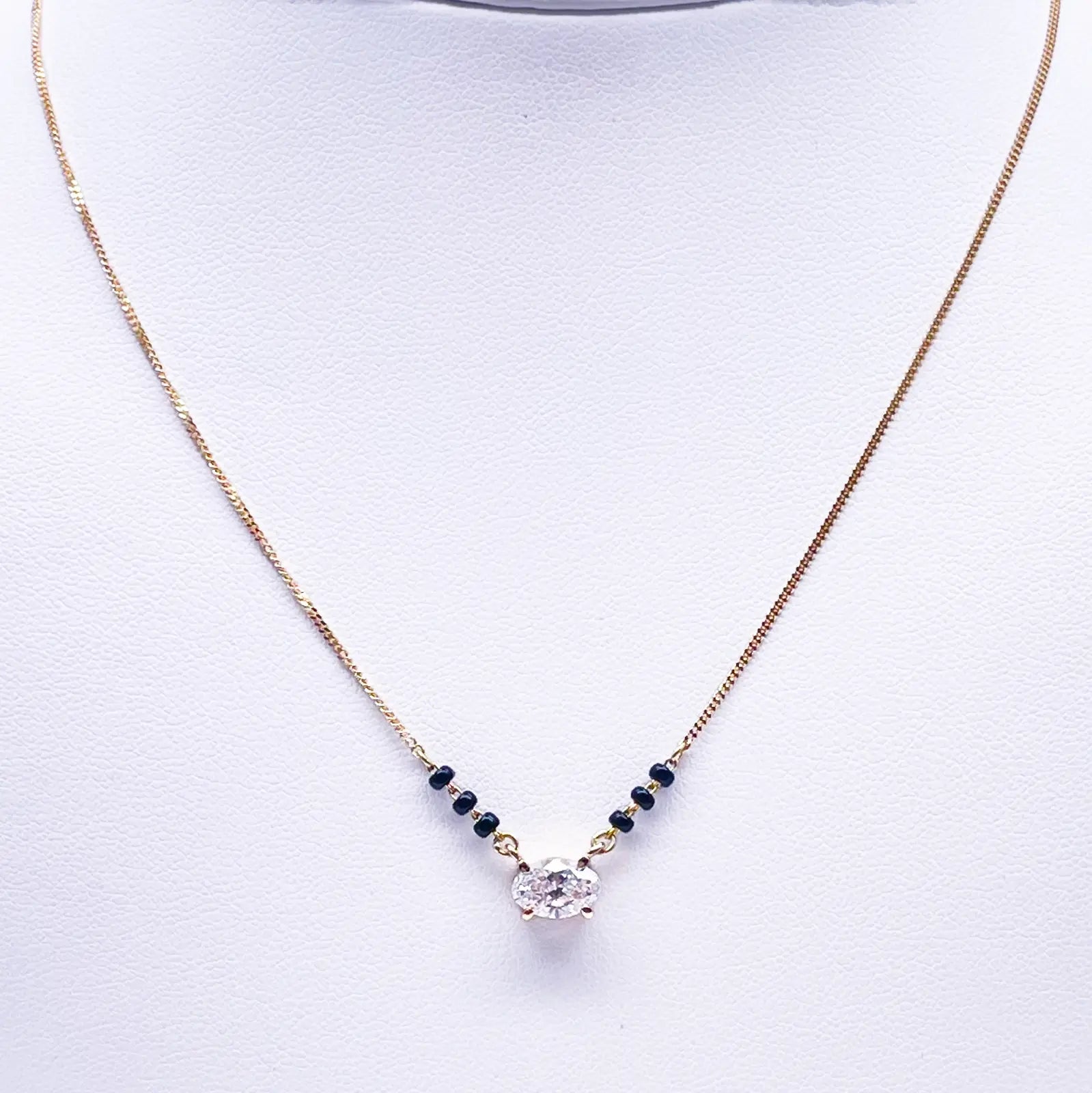 18ct Yellow Gold Lab Grown Oval Diamond 1.00ct Black Beads Mangalsutra Necklace IGI Certified 