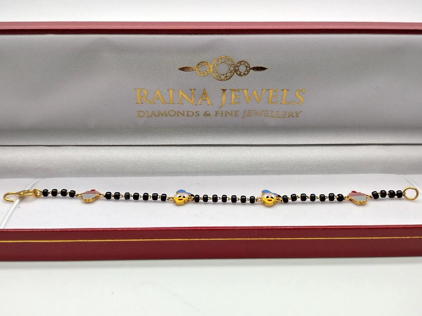 22ct Yellow Gold Baby Bracelet Black & Gold Beads Maniya / Manka / Nazariya 