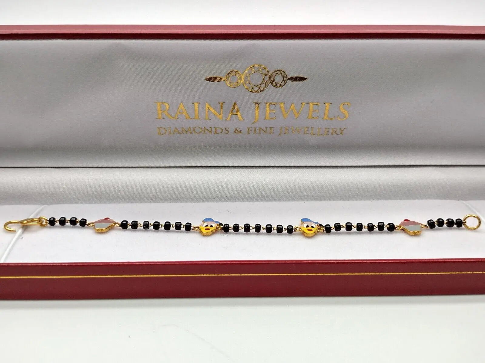 22ct Yellow Gold Baby Bracelet Black & Gold Beads Maniya / Manka / Nazariya 