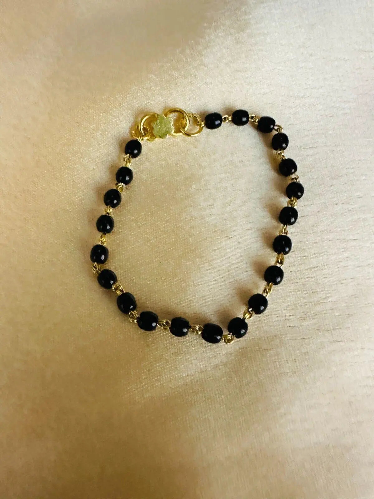 22ct Yellow Gold Baby Bracelet Black & Gold Beads  (Maniya / Manka / Nazariya) 