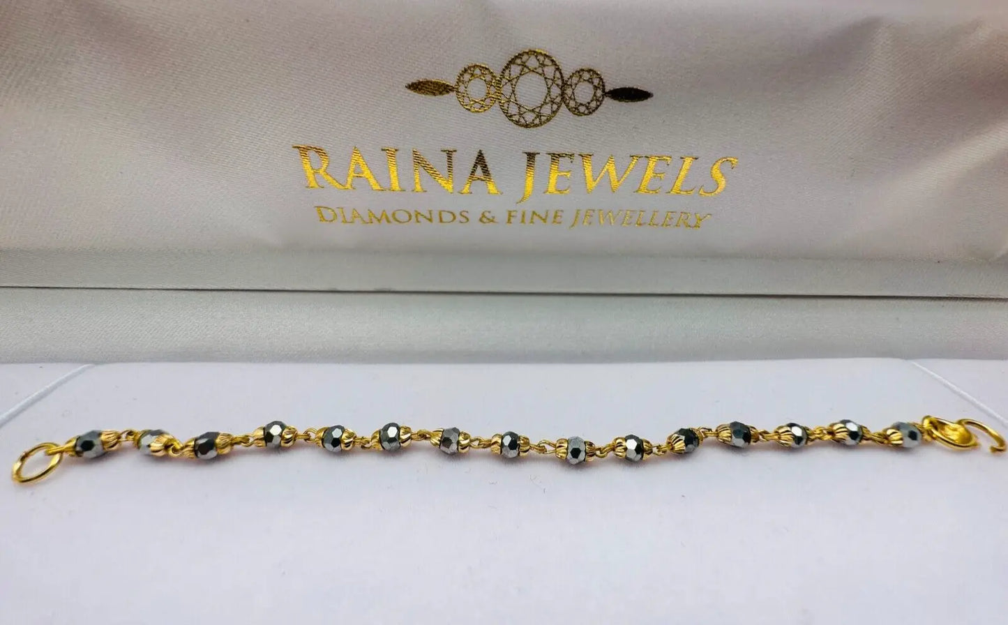 22ct Yellow Gold Baby Bracelet Black & Gold Beads  (Maniya / Manka / Nazariya) 