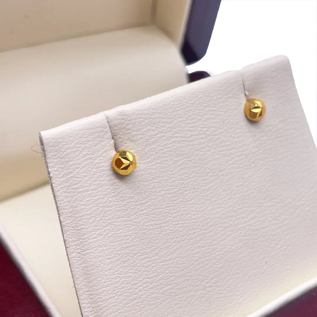 22ct Yellow Gold Diamond Cut Flower Round Ball Children's Earrings 3.6mm 