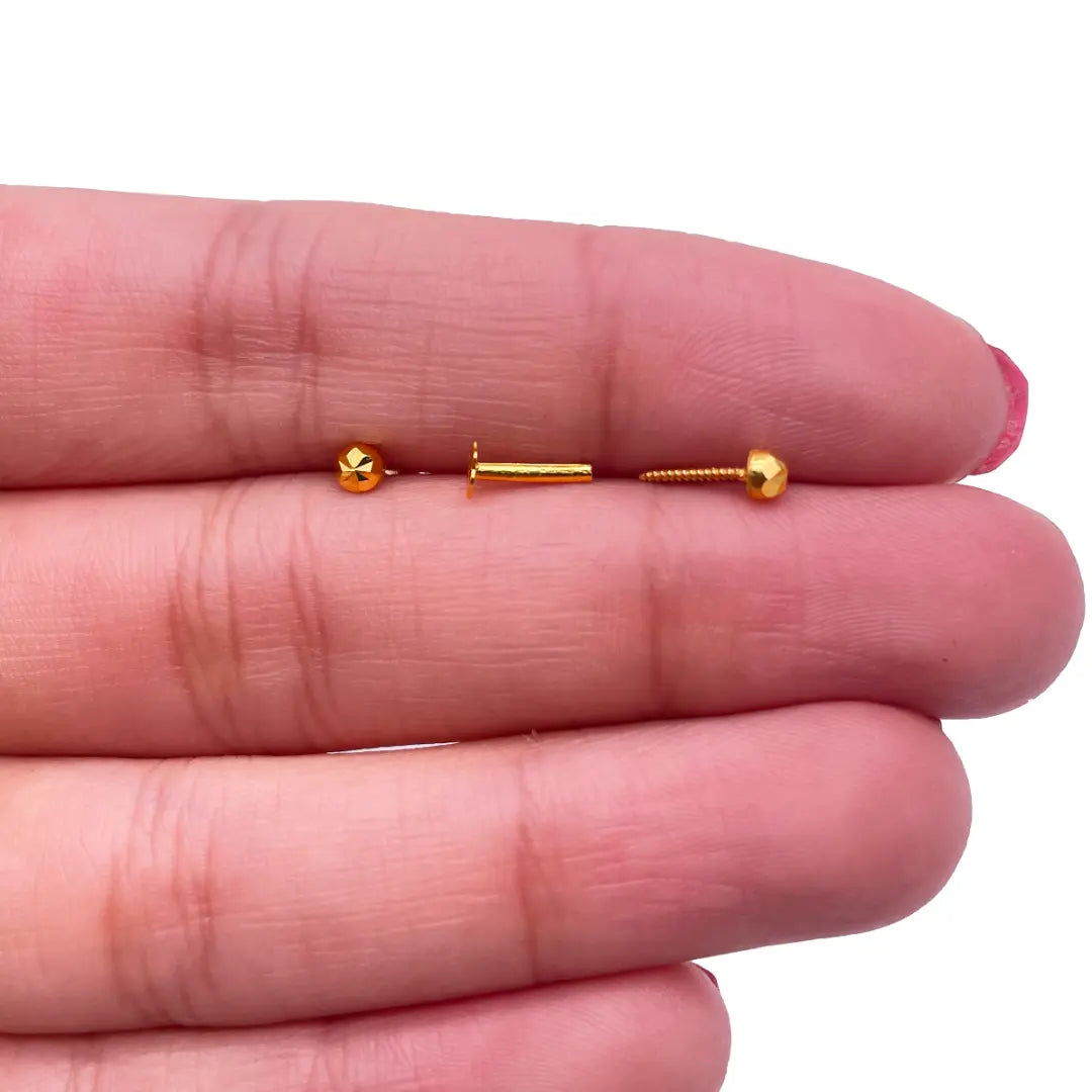 22ct Yellow Gold Diamond Cut Flower Round Ball Children's Earrings 3.6mm 
