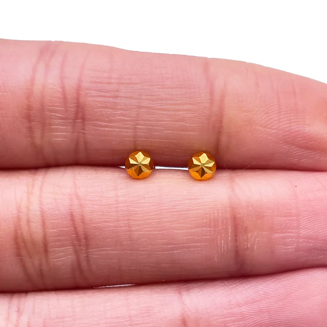 22ct Yellow Gold Diamond Cut Flower Round Ball Children's Earrings 3.6mm 