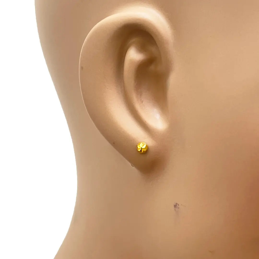 22ct Yellow Gold Diamond Cut Flower Round Ball Children's Earrings 3.6mm 