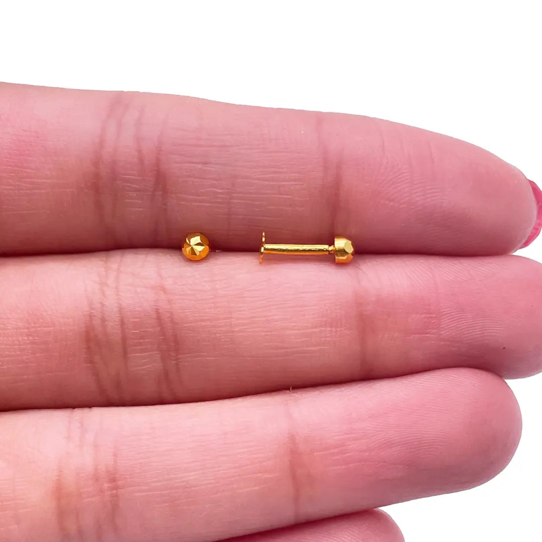 22ct Yellow Gold Diamond Cut Flower Round Ball Children's Earrings 3.6mm 