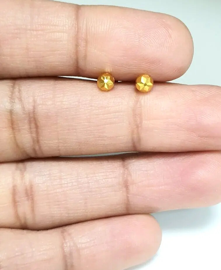 22ct Yellow Gold Diamond Cut Flower Round Ball Children's Earrings 3.6mm 