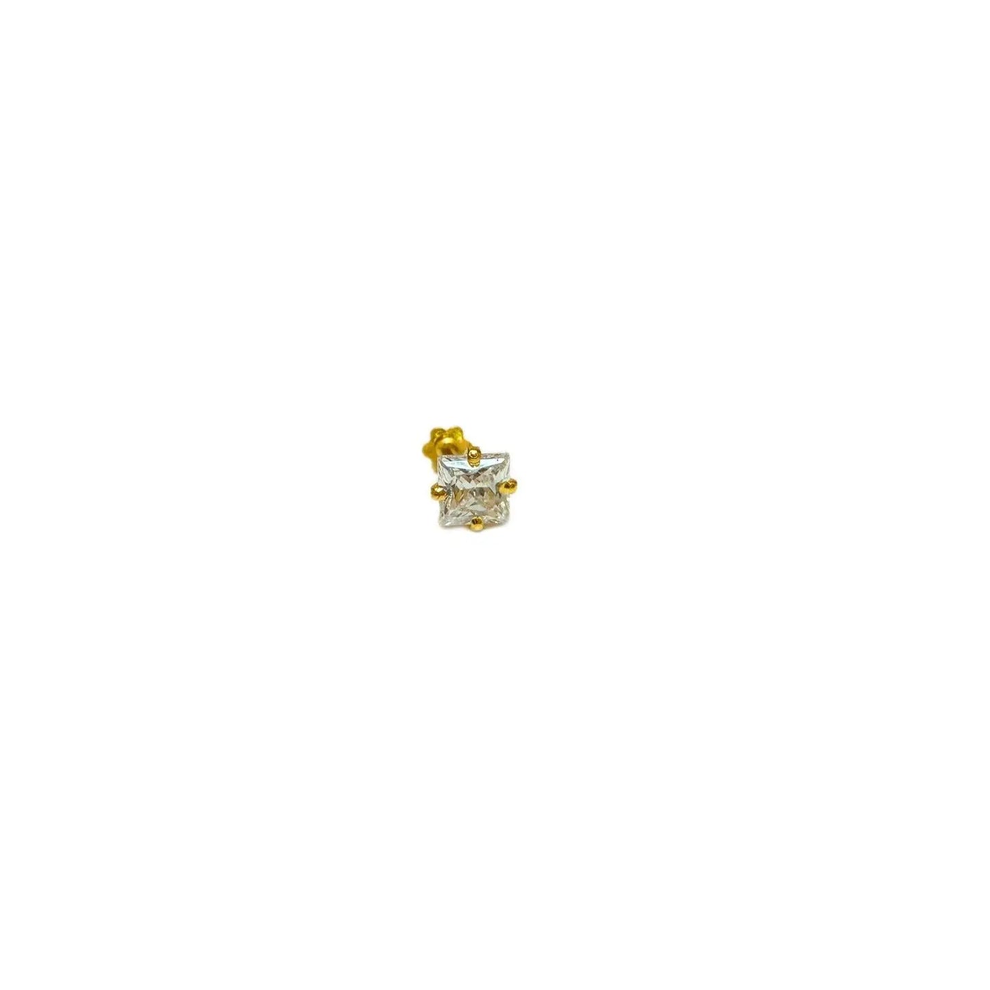 22ct Yellow Gold & Cubic Zirconia Nose Studs/Nose Pin/Screw Back (3MM-4MM) 
